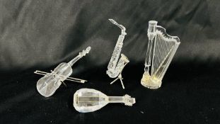 4 X SWAROVSKI CRYSTAL MUSICAL INSTRUMENTS TO INCLUDE SAXOPHONE 7477 000 007, VIOLIN 7477 000 002,