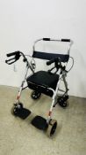 AN NRS FOUR WHEEL FOLDING WALKING AID WITH BRAKES.