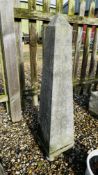 A STONEWORK GARDEN OBELISK, HEIGHT 100CM.