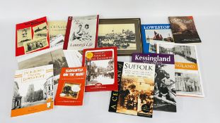 BOX OF LOCAL BOOKS AND PICTURES.