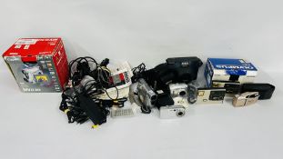 GROUP OF CAMERAS AND ACCESSORIES TO INCLUDE CANON 20 X 400X VIDEO CAMERA, FUJIFILM INSTAX 100,
