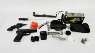AN OUTBACK AVIATOR PRO SCOPE, OMEGA MICRO 8 X 21, TOLEDO HUNTING KNIFE, HYPER TOUGH MULTI TOOL,