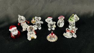 9 X SWAROVSKI CRYSTAL MINIATURE CABINET ORNAMENTS TO INCLUDE CHRISTMAS THEMED BEAR EXAMPLES,