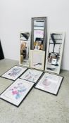 A GROUP OF FOUR VARIOUS MIRRORS INCLUDING RECTANGULAR, CREAM PAINTED,