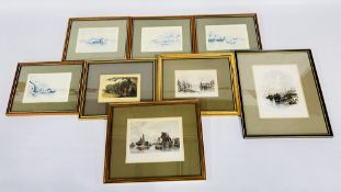 A GROUP OF FRAMED AND MOUNTED COLOURED ETCHINGS AND PRINTS TO INCLUDE LOCAL INTEREST,