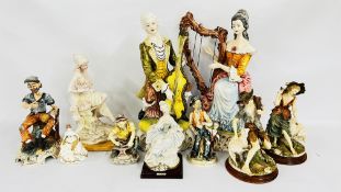 A GROUP OF NINE CAPO-DI-MONTE STYLE FIGURES A/F PLUS ONE OTHER (THE LARGEST HEIGHT 55CM).