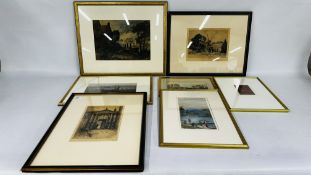 A GROUP OF THREE VINTAGE FRAMED AND MOUNTED ETCHINGS BEARING PENCIL SIGNATURE TO MARGINS (1 EXAMPLE