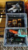 THREE BOXES CONTAINING ELECTRIC POWER TOOLS TO INCLUDE BOSCH ROUTER, PARKSIDE ANGLE GRINDER,
