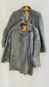A GENTS GREY CASHMERE / WOOL BLEND 3/4 COAT AND GENTS NORFOLK LEATHER CENTRE BLACK LEATHER JACKET.