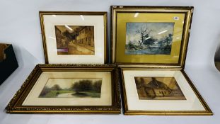 FOUR VARIOUS WATERCOLOURS INCLUDING TWO BY T B FOWLER, J ENGLAND 1904,