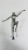 AN ART DECO CHROME FINISH MASCOT, H 23CM.