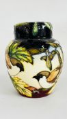 A MOORCROFT POTTERY INGLESWOOD GINGER JAR AND COVER, BEARING MONOGRAM H 16CM.
