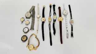 A TRAY OF ASSORTED VINTAGE WRIST WATCHES AND FACES TO INCLUDE SILVER AND ARBER, SERVICES,