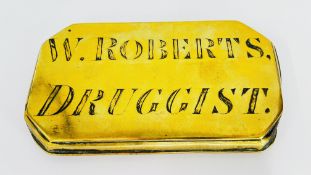 AN ORIGINAL ANTIQUE SOLID BRASS PLAQUE TITLED 