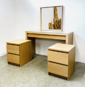 A MODERN DESIGNER LIMED EFFECT DRESSING TABLE W 120CM X D 41CM X H 78CM ALONG WITH A MATCHING PAIR
