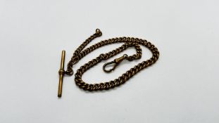 A 9CT GOLD T BAR WATCH CHAIN L 29.5CM.