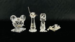 4 X SWAROVSKI CRYSTAL CABINET ORNAMENTS TO INCLUDE A FROG 7642 NR 04800, MOUSE 7631 NR 040,