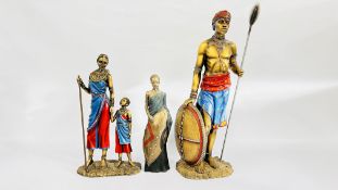3 X RESIN MAASAI FIGURE STUDIES THE TALLEST 63CM.