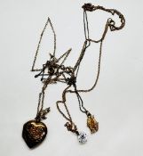 A NECKLACE MARKED 9CT WITH GOLD PLATED HEART SHAPED PENDANT LOCKET ATTACHED,