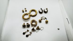 EIGHT VARIOUS PAIRS OF 9CT GOLD EARRINGS.