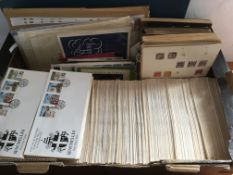 STAMPS: BOX WITH THE BALANCE OF A COLLECTION IN ALBUM, EXERCISE BOOKS, FOLDERS,