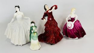 A GROUP OF 4 COALPORT FIGURINES TO INCLUDE BETH 298/2000, MISS EMILY, AMANDA & BOLERO 438/9500.