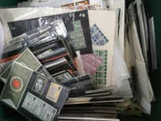 STAMPS: BOX WITH GB MAINLY QE2 ON LEAVES, IN PACKETS ETC MUCH MINT INCLUDING DECIMAL.