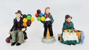 A GROUP OF 3 ROYAL DOULTON CABINET ORNAMENTS TO INCLUDE SILKS AND RIBBONS HN 2017,