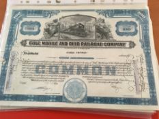 SHARE CERTIFICATES: SELECTION OF 13 AMERICAN CERTIFICATES INCLUDING RAILROAD INTEREST,