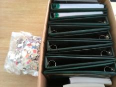 STAMPS: BOX WITH VARIOUS IN BINDER, STOCKBOOK AND LOOSE, ALSO CATALOGUES AND SG AVON BINDERS (8).