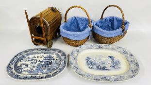 2 X WICKER BASKETS AND A HAND CRAFTED GYPSY CARAVAN,