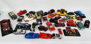 A BOX OF ASSORTED MODEL VEHICLES TO INCLUDE DIE-CAST EXAMPLES.