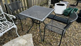 A METALCRAFT 'LIFESTYLE GARDEN' PATIO BISTRO SET COMPRISING OF A SQUARE TABLE AND TWO CHAIRS