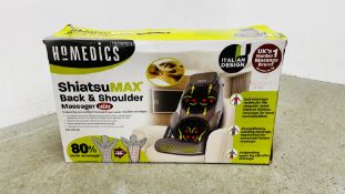 A BOXED HOMEDICS SHIATSU MAX BACK AND SHOULDER MASSAGER WITH HEAT - SOLD AS SEEN.