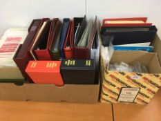 STAMPS: TWO BOXES WITH GB STAMPS IN BINDERS, PACKETS, FIRST DAY COVERS IN TWO ALBUMS AND LOOSE,