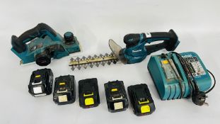 MAKITA CORDLESS HEDGE TRIMMER WITH 3 X 18 VOLT LITHIUM RE-CHARGEABLE BATTERIES AND CHARGER PLUS