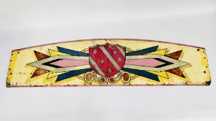 AN ART DECO HAND PAINTED FAIRGROUND SIGN L 162 X H 41CM.