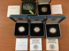 COINS: GB SILVER PROOFS IN CASES WITH 1972 WEDDING CROWN, £1 1986, 1987,