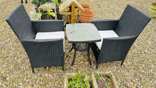 'OUTSUNNY' GARDEN BISTRO SET COMPRISING OF A PAIR OF WOVEN DESIGN CHAIRS AND A DRINKS TABLE