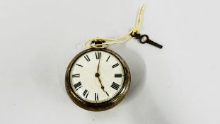 AN ANTIQUE SILVER CASED POCKET WATCH WITH ENAMELLED DIAL, BIRMINGHAM 1857 MAKER R.C.