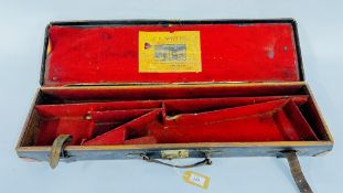 ANTIQUE LEATHER BOUND MOTORING CASE BEARING LABEL J.F. SMYTHE DARLINGTON - INTERNAL LENGTH 80CM.
