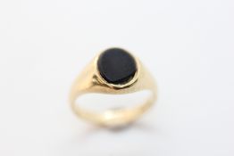 TWO 9CT GOLD ONYX PANEL RINGS, ONE A/F.