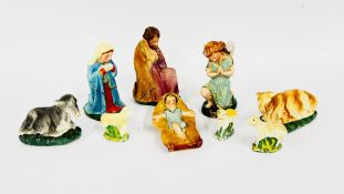 A VINTAGE PLASTER NATIVITY SET (9) PIECES.