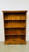 A WAXED PINE FOUR TIER BOOKSHELF WIDTH 94CM DEPTH 23CM HEIGHT 139CM