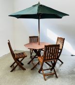 A GOOD QUALITY HARDWOOD PATIO SET COMPRISING OF FOUR FOLDING CHAIRS,