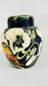 A MOORCROFT POTTERY MISS ALICE GINGER JAR AND COVER, BEARING MONOGRAM H 16CM.