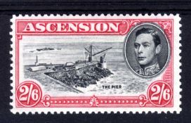 ASCENSION: 1938-53 2/6 PERF 13 'CUT MAST AND RAILINGS' FLAW OG, SG 45cb. VERY SCARCE.