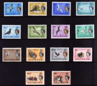 ASCENSION: 1963 BIRDS SET MNH OPT SPECIMEN (10x1mm) VERTICALLY AT LEFT, SCARCE.