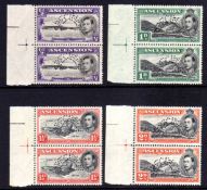 ASCENSION: 1938-53 PERF SPECIMEN (TYPE D20) ½d, 1d, 1½d AND 2d MARGINAL MATCHING PAIRS R5-6/1,