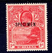St HELENA: 1911 1d RED PREPARED FOR USE BUT NOT ISSUED OG OPT SPECIMEN TYPE D12. SG 71s.